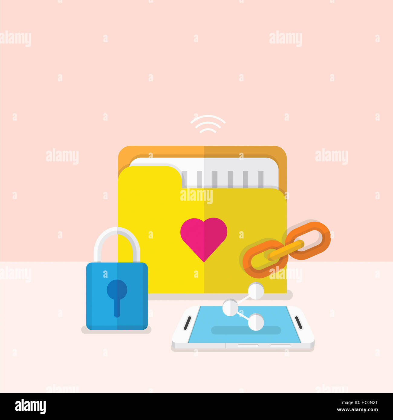 Icons of files and smartphone with a lock Stock Photo - Alamy
