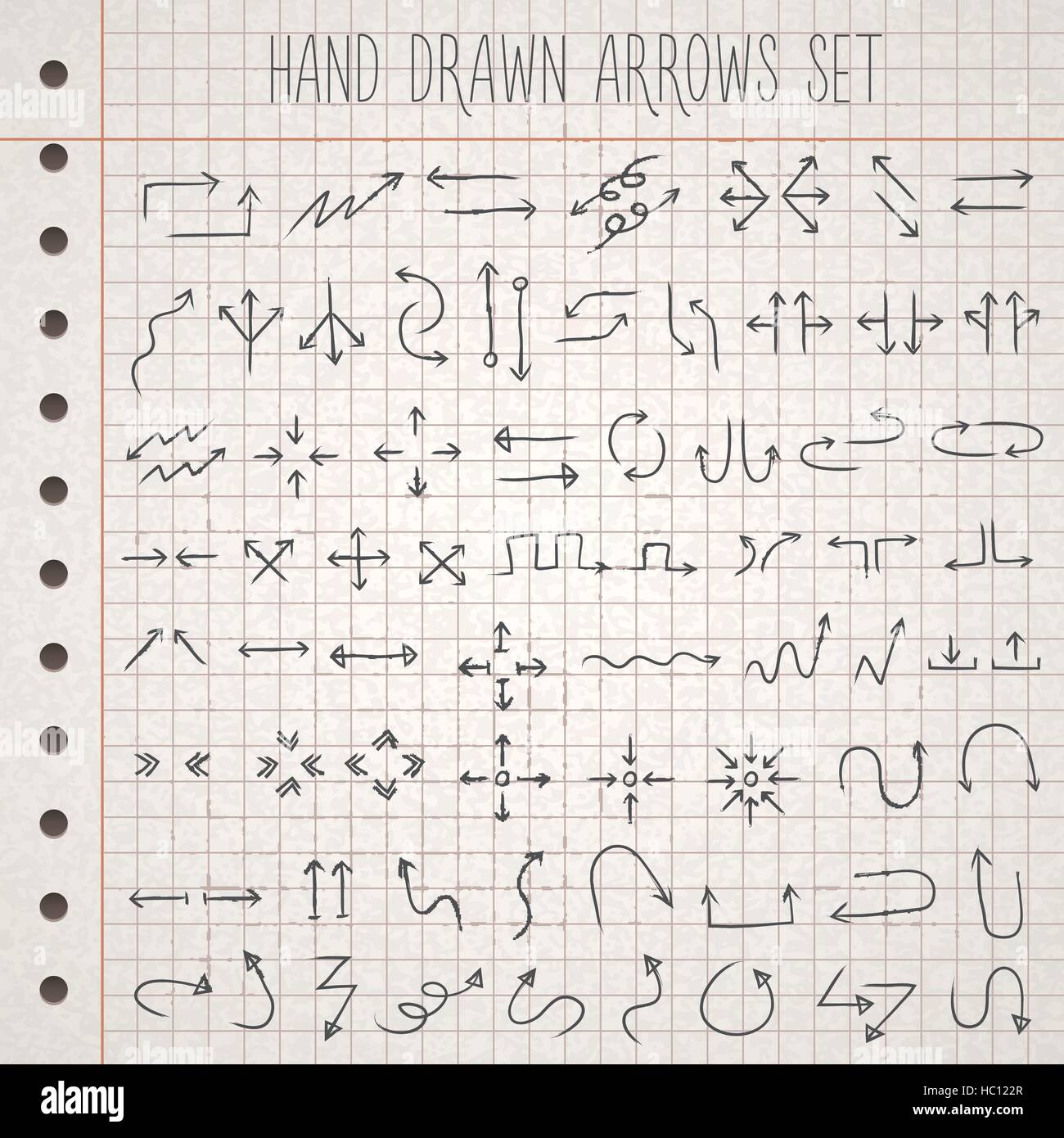 hand drawn style arrows set isolated on note paper Stock Vector Image ...