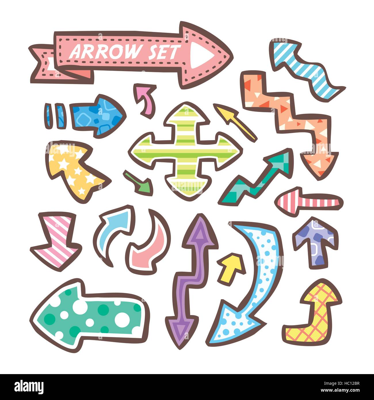 lovely doodle style hand drawn arrows set isolated on white background ...