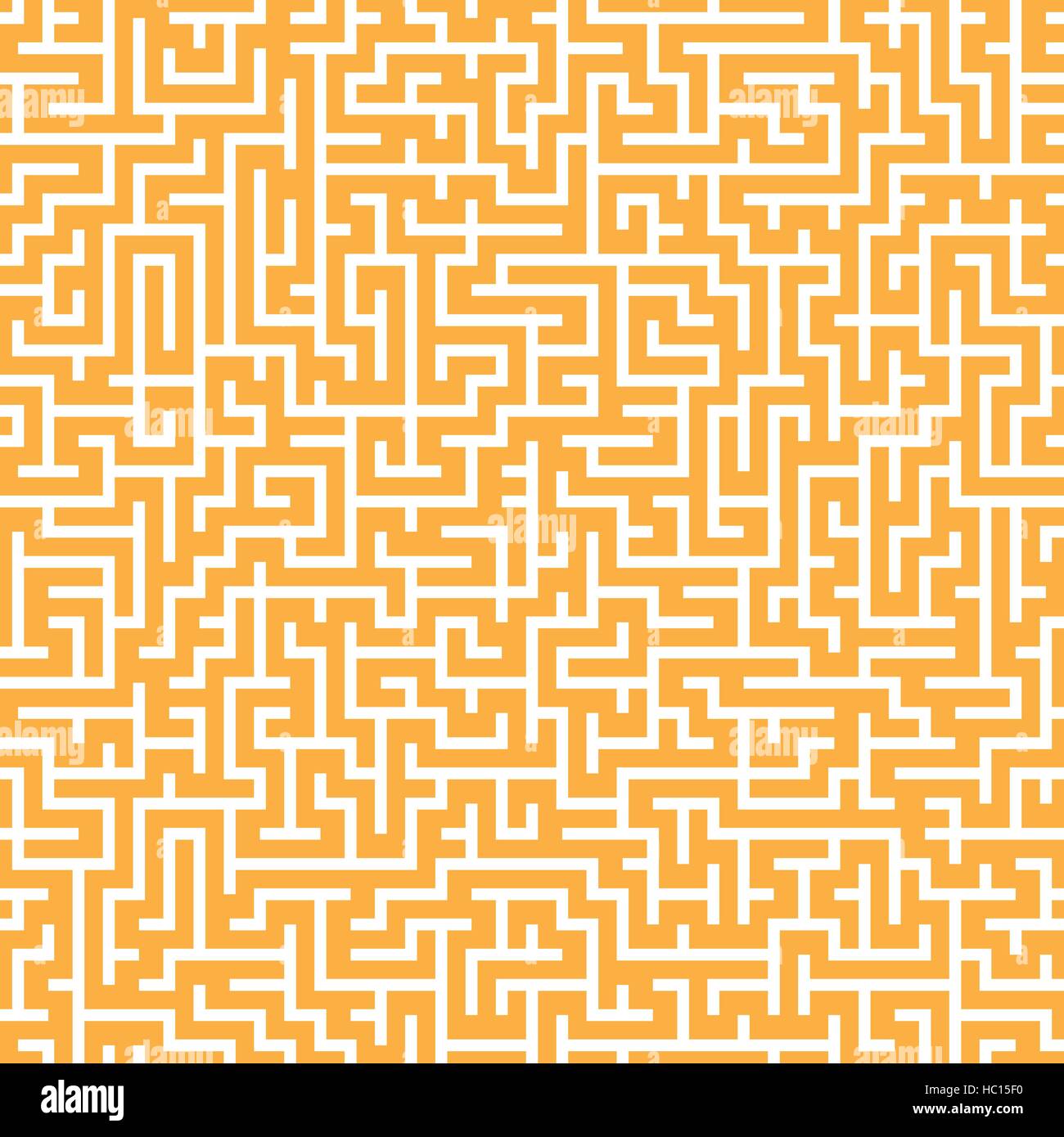 close-up look at complex square maze isolated on yellow background Stock Vector