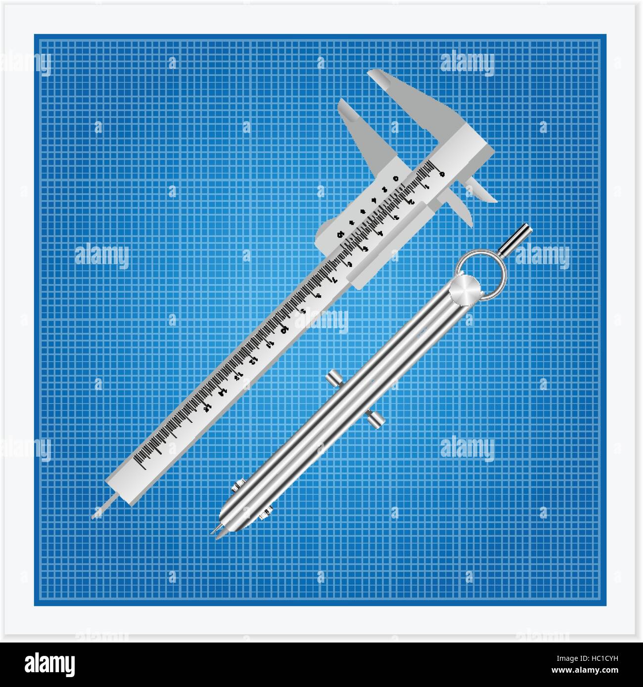Blueprint and ruler instruments on a white background Stock Vector ...