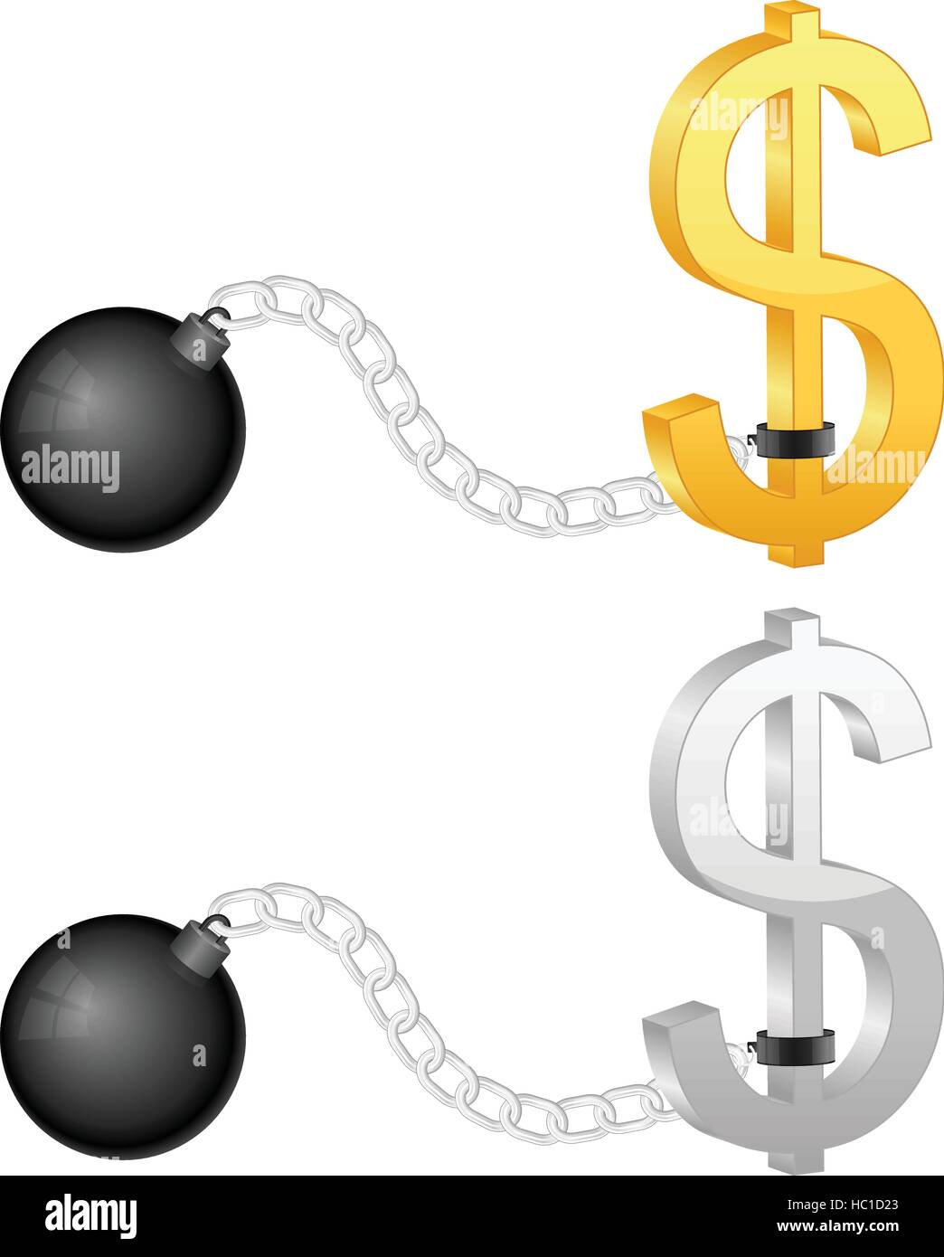 Shackles with dollar symbol on a white background. Stock Vector