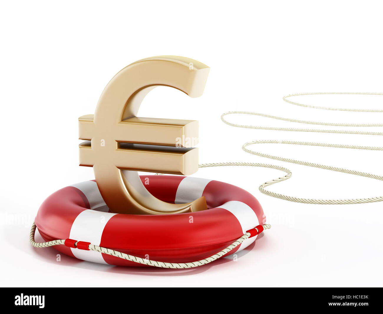 Golden euro symbol on lifebelt. 3D illustration Stock Photo - Alamy