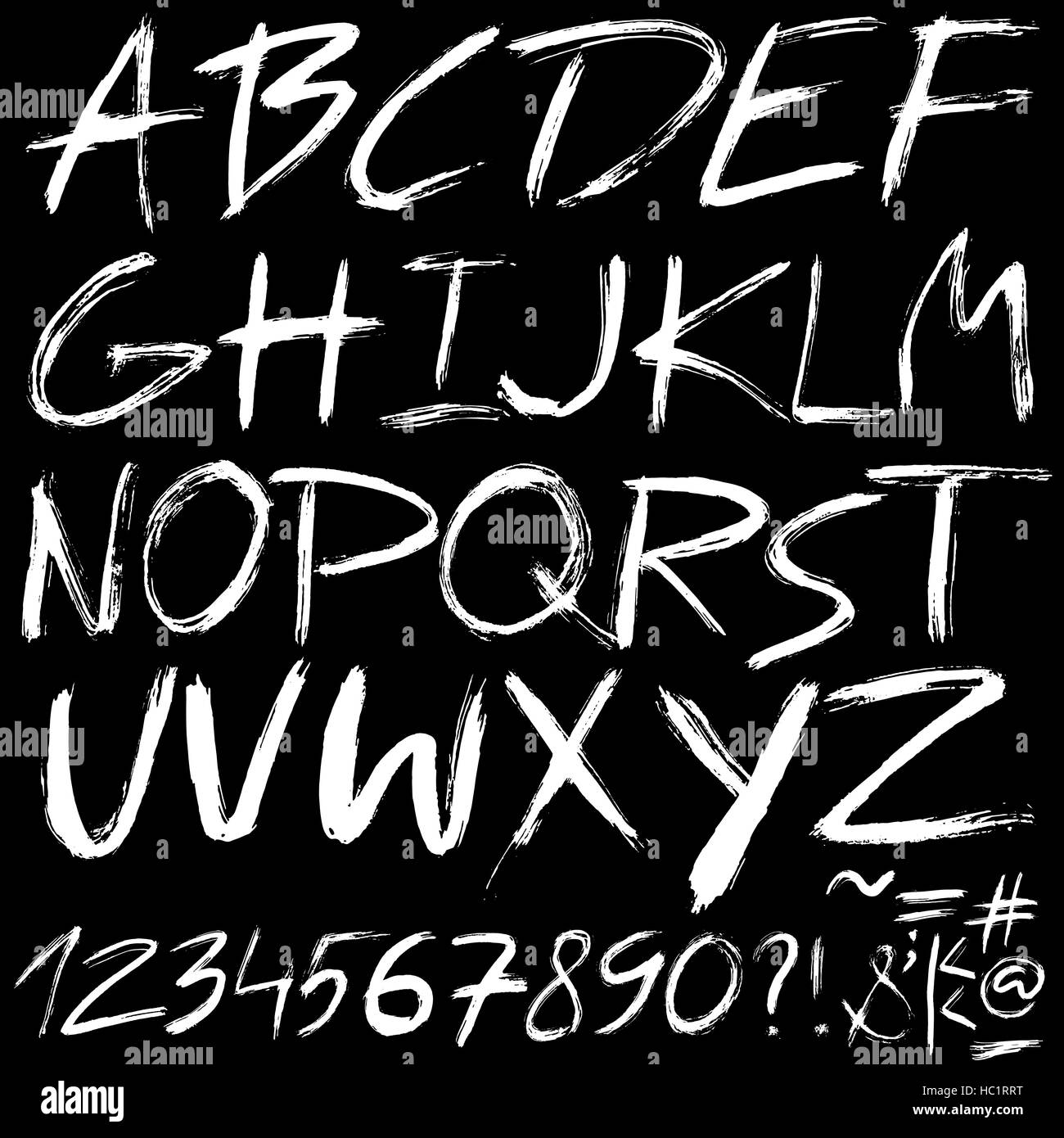 Hand drawn font made by dry brush strokes. Grunge style alphabet Stock ...