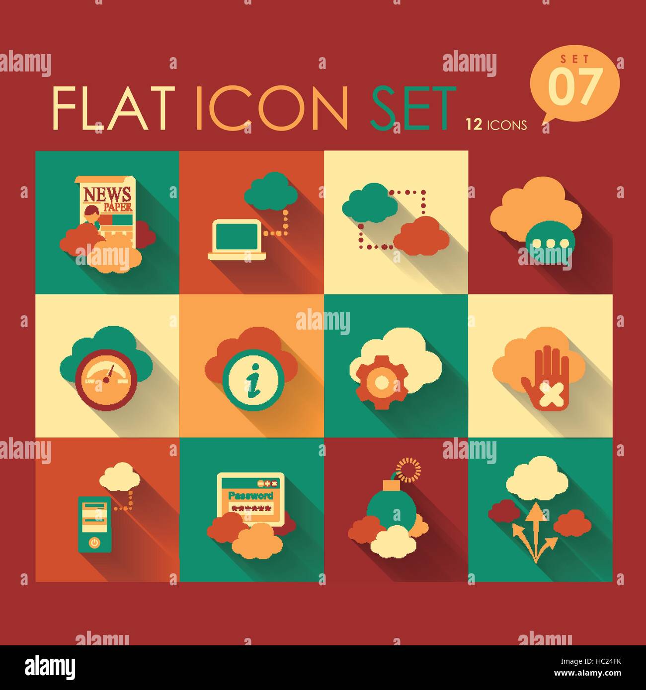 vector cloud network icon set flat design Stock Vector Image & Art - Alamy