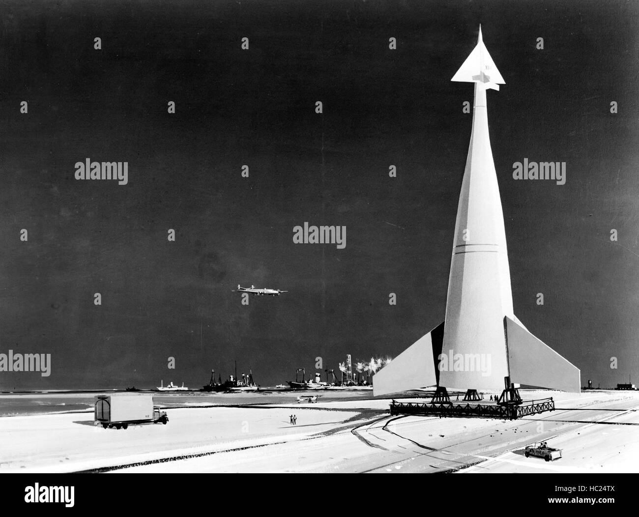 Man On Rocketship Walt Disney's MAN IN SPACE, rocket ship on a launch pad, 1956 TV ...