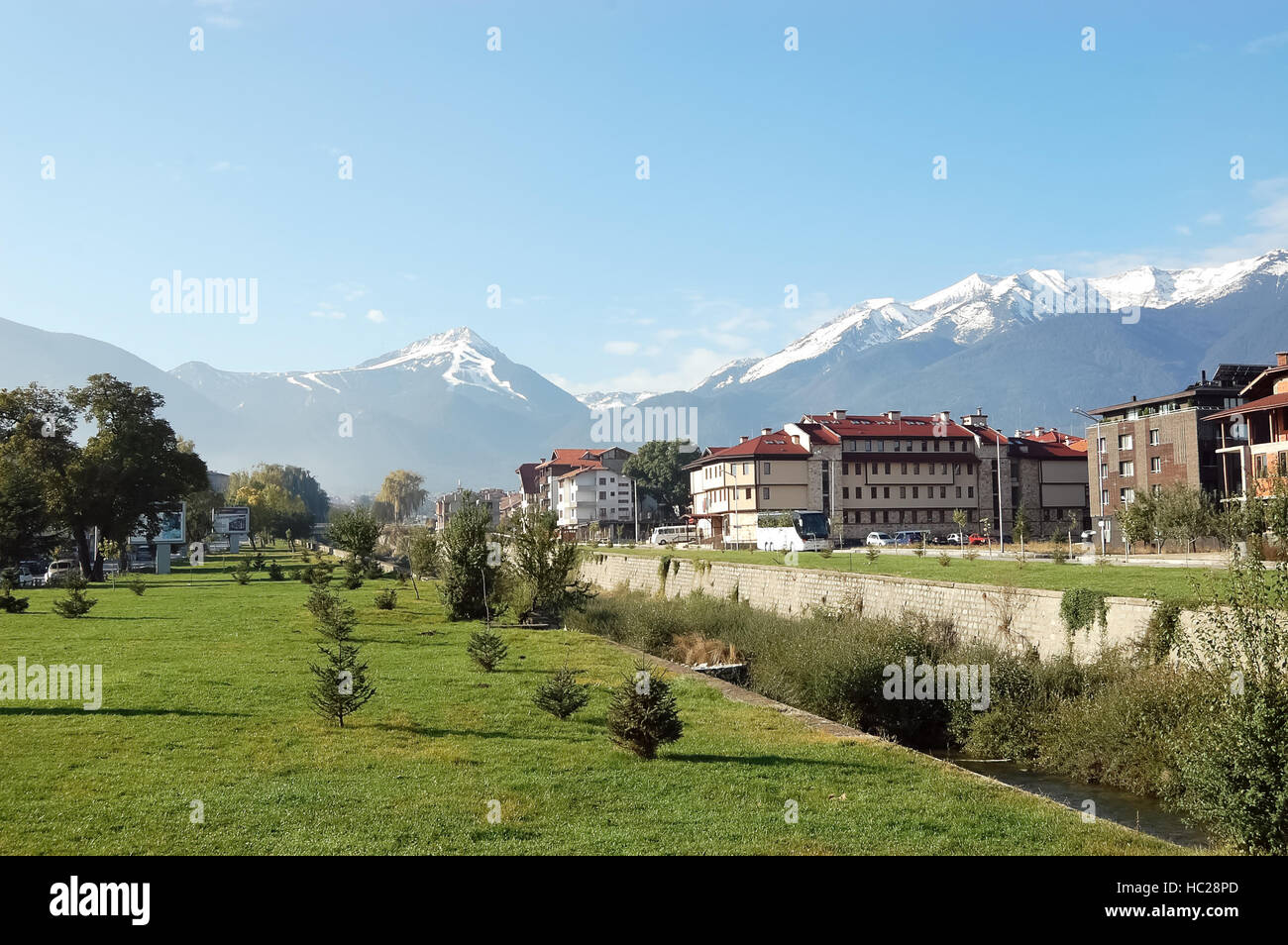 Panoramic views of the mountains in Bansko in sunny day, Bulgaria. Stock Photo
