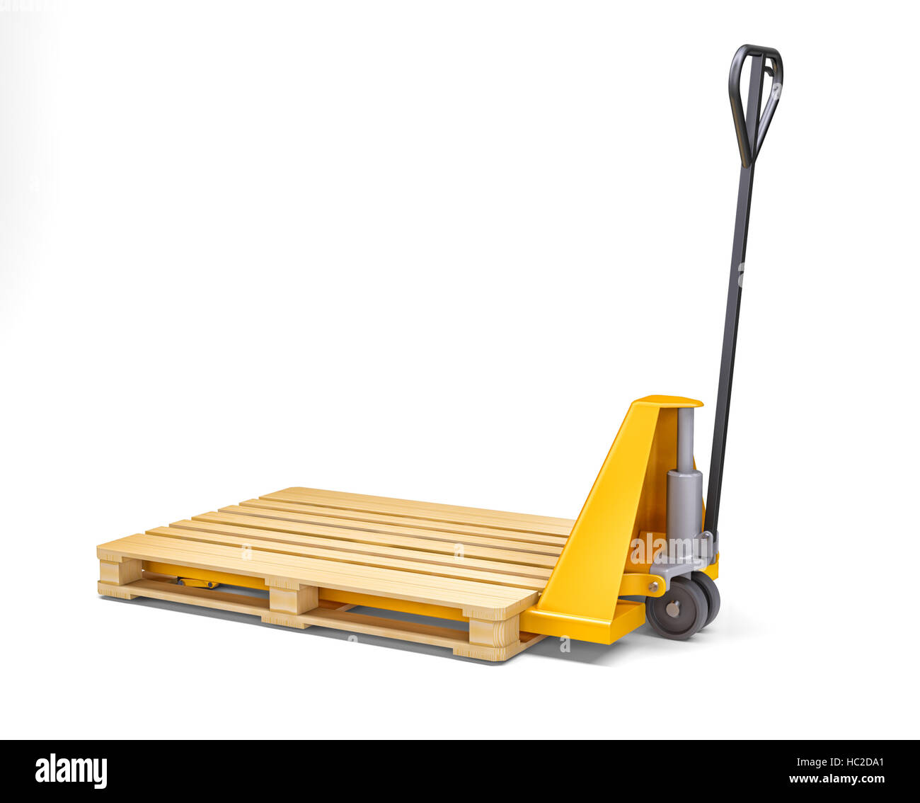Yellow pallet jack. Isolated on white Stock Photo - Alamy