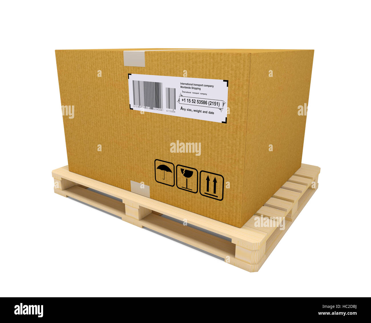 Cardboard container with wooden pallet Stock Photo - Alamy