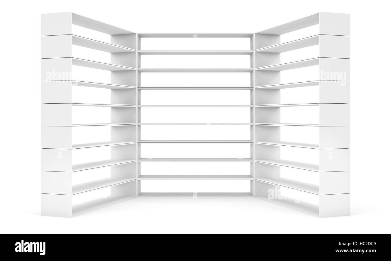 Empty shelves on white background Stock Photo Alamy