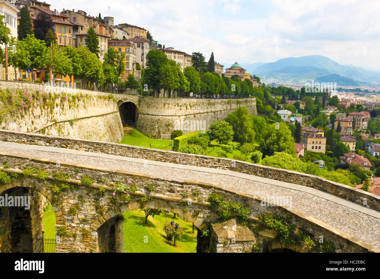 View of ancient italian town Bergamo Stock Photo