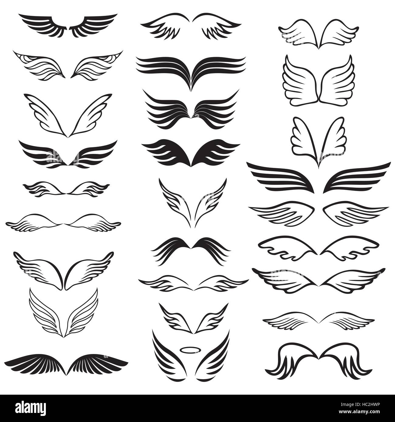 Angel wings set hand drawn sketch on white Stock Vector