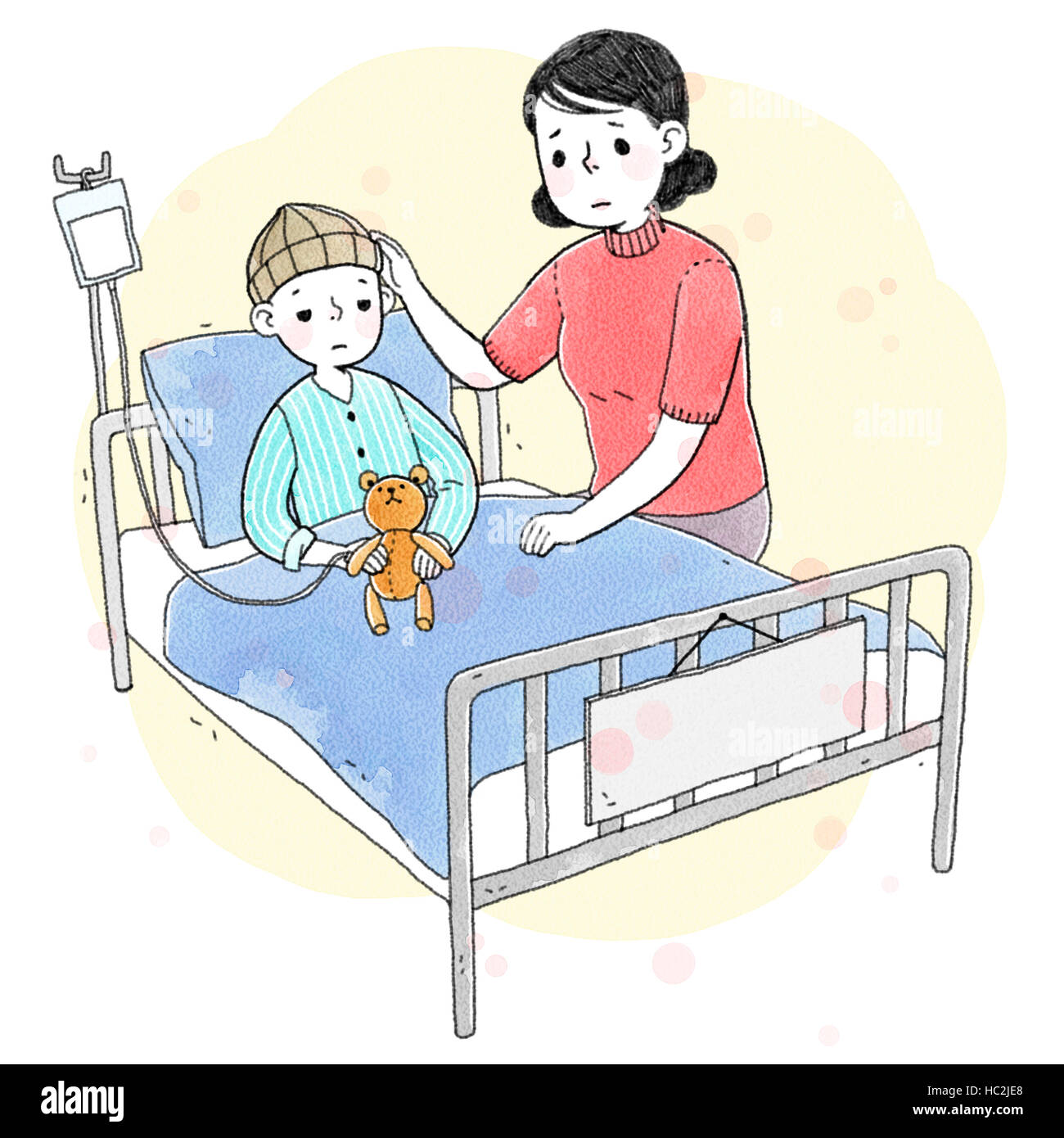 child in hospital bed drawing