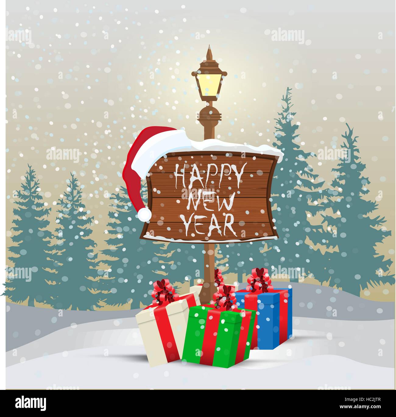 Happy New Year winter background for your greeting card. Stock Vector