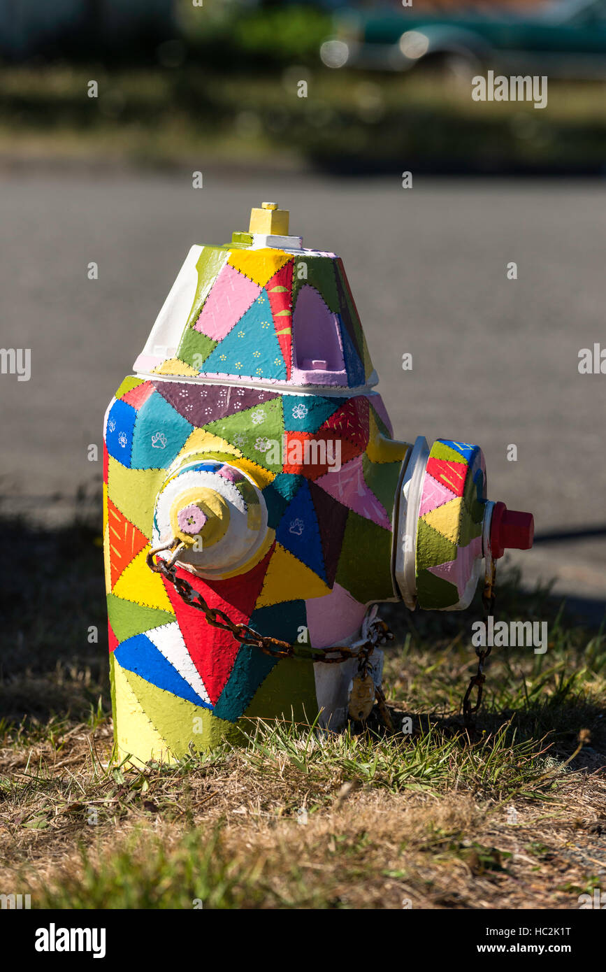 Colorfully painted fire hydrant in Port Orford, Oregon Stock Photo Alamy
