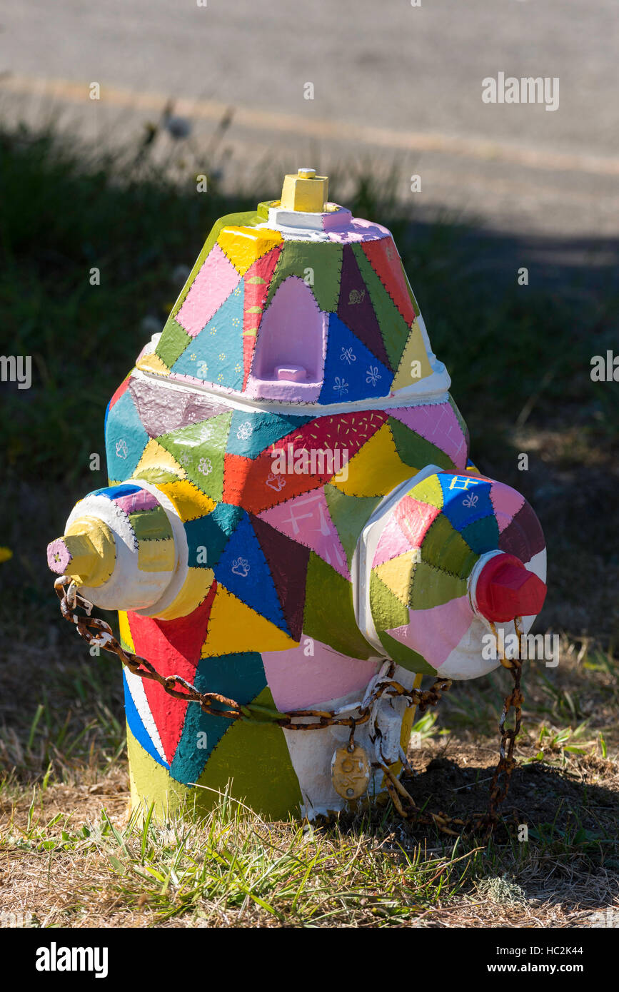 Colorfully painted fire hydrant in Port Orford, Oregon Stock Photo Alamy
