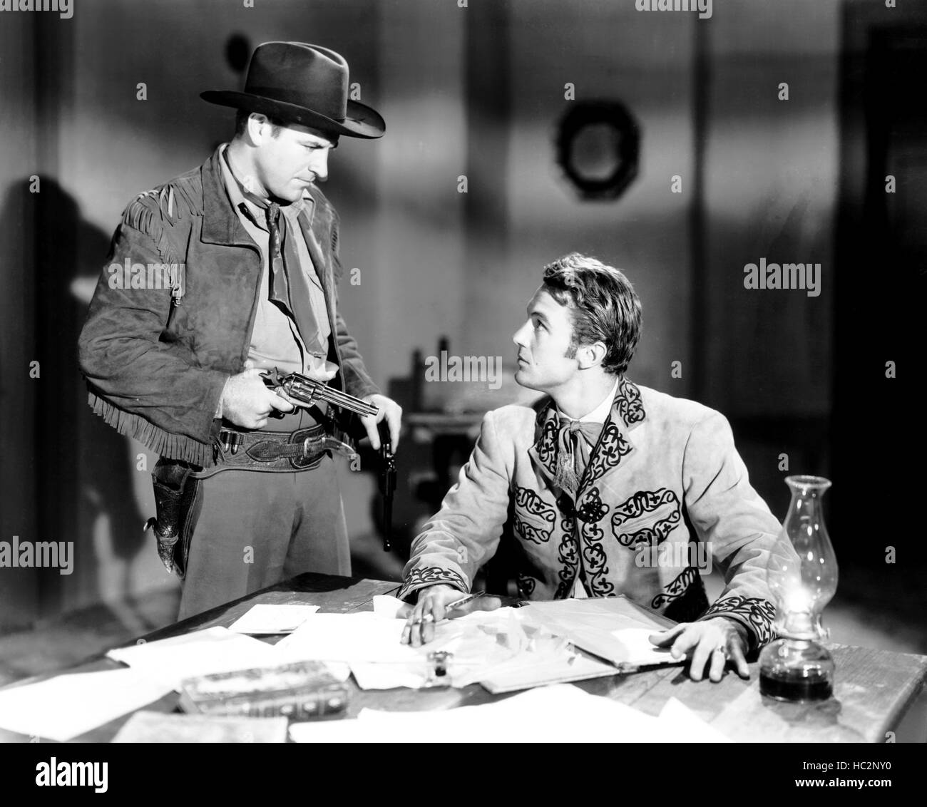 MY OUTLAW BROTHER, from left, Robert Preston, Robert Stack, 1951 Stock Photo
