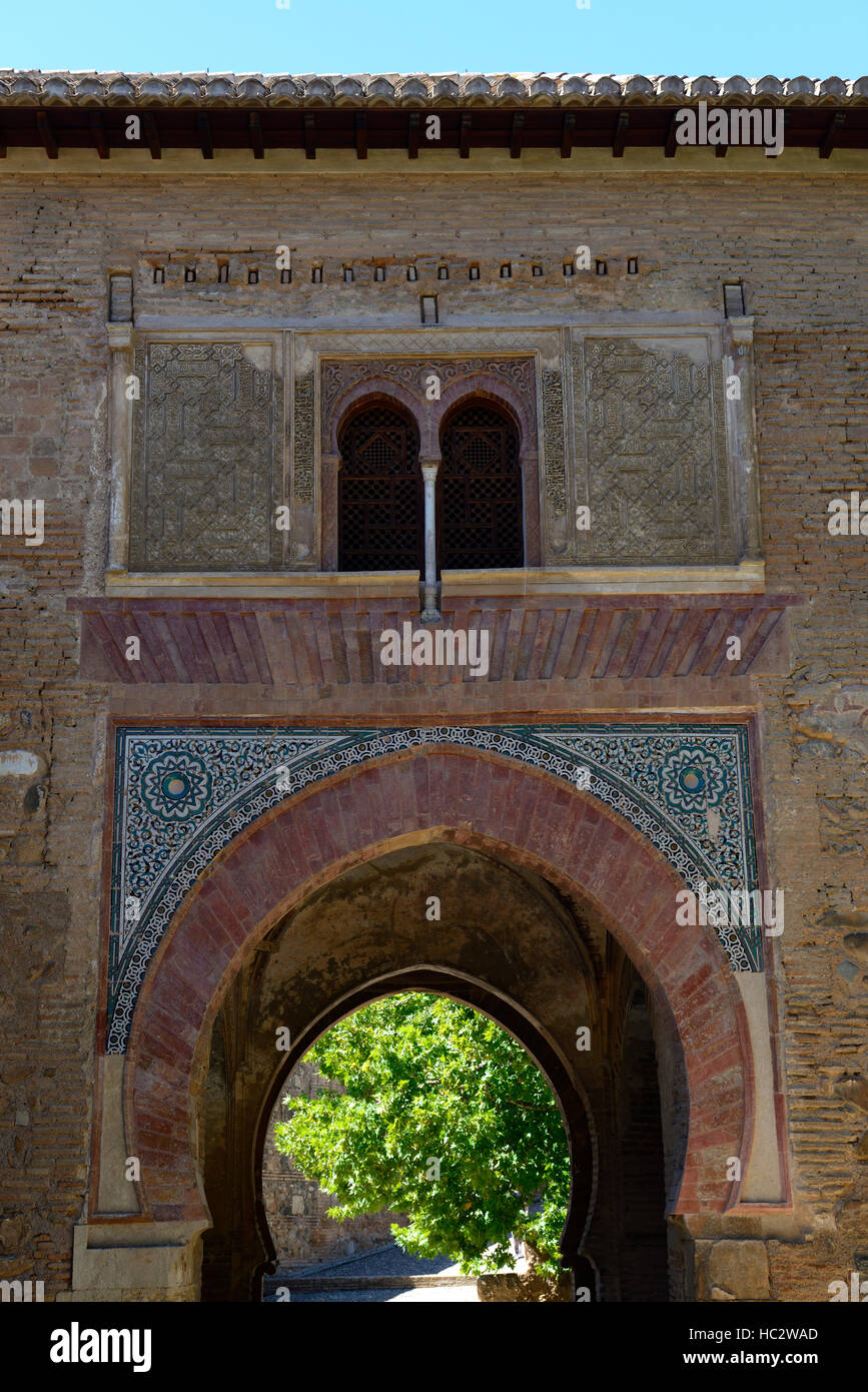 Wine Gate Puerta del Vino Carlos V Palace Alhambra Palace Gardens alcazaba arch arched gateway Granada Andalucia Spain RM Floral Stock Photo