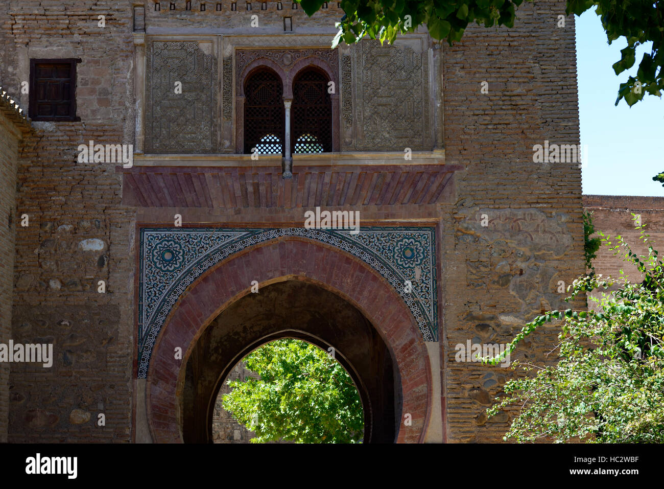 Wine Gate Puerta del Vino Carlos V Palace Alhambra Palace Gardens alcazaba arch arched gateway Granada Andalucia Spain RM Floral Stock Photo