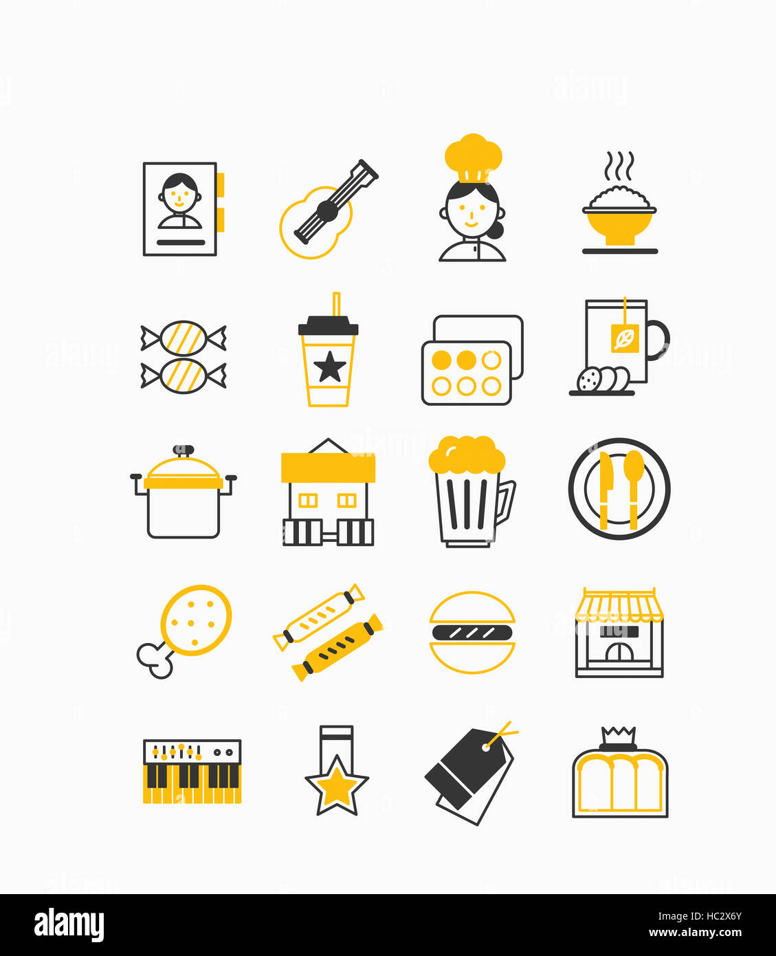 Various line icons with yellow Stock Photo - Alamy