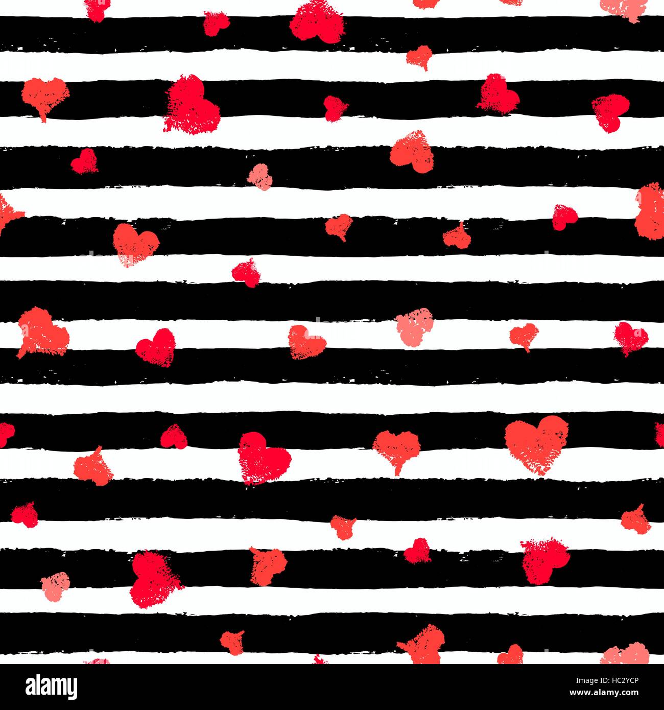 Stripe Pattern Black and White with Painted Hearts Stock Vector Image ...