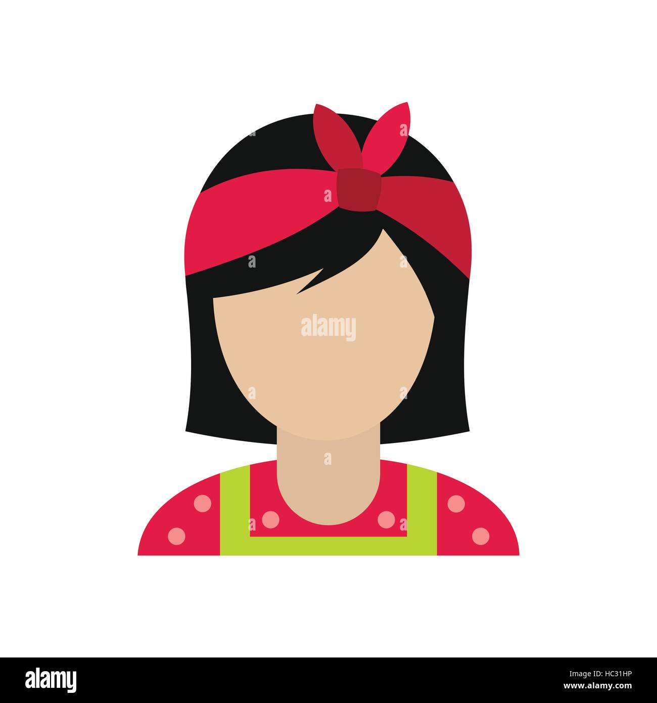 Housewife with a red bow on her head flat Stock Vector