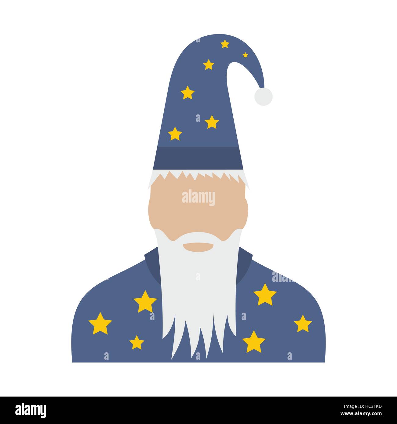 Wizard in a hat with stars flat Stock Vector