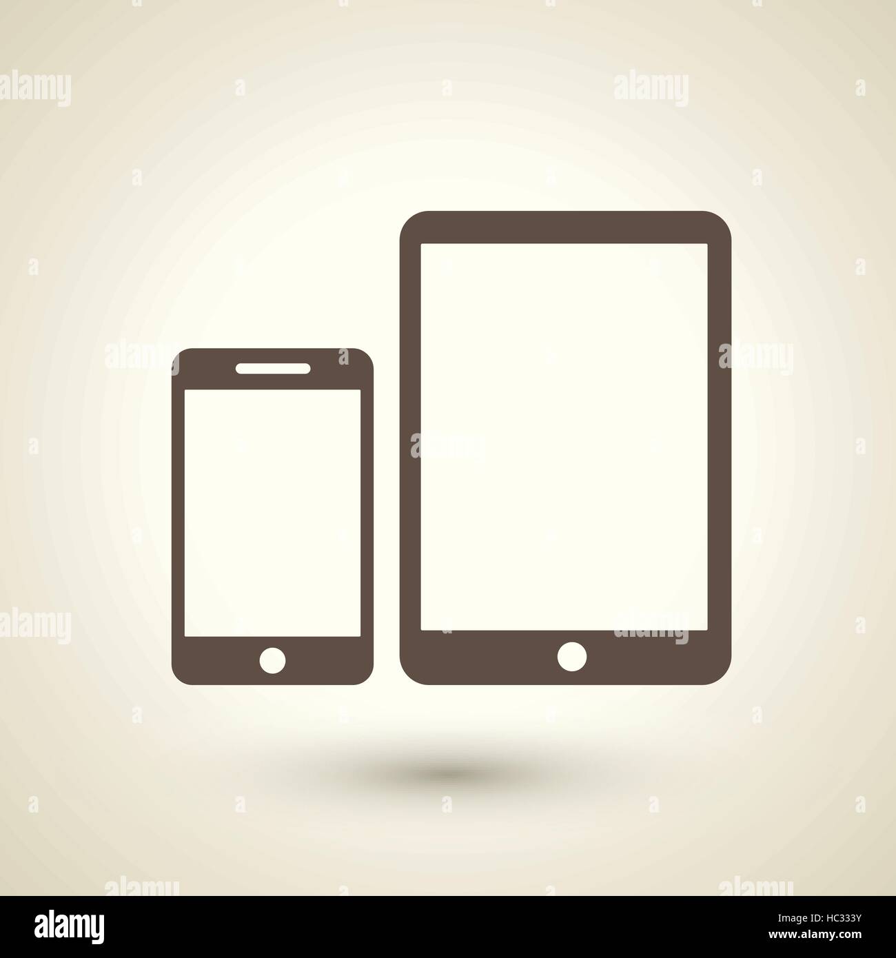 retro style tablet and mobile phone icon isolated on brown background ...