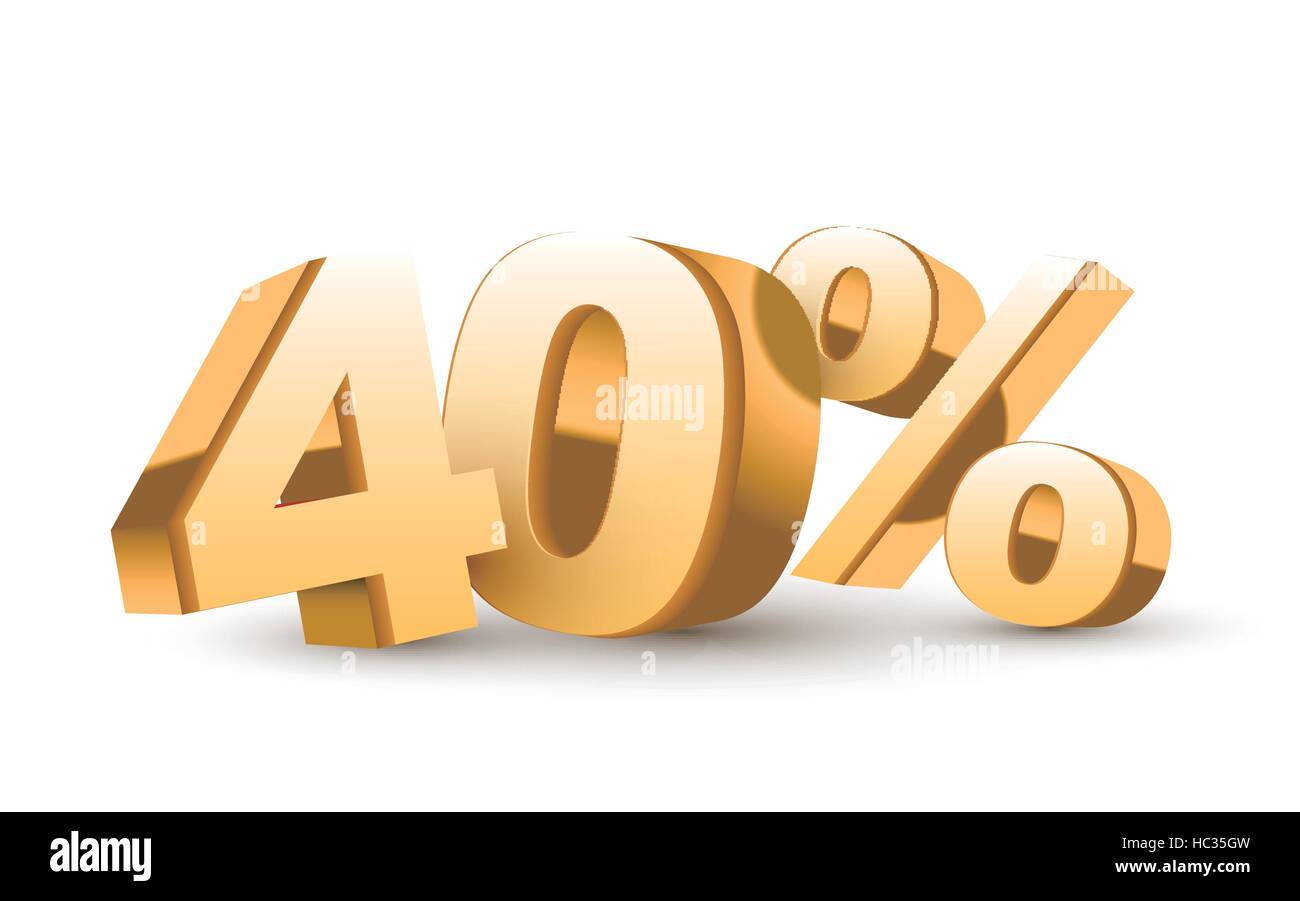 3d shiny golden discount collection - 40 percent isolated white background Stock Vector