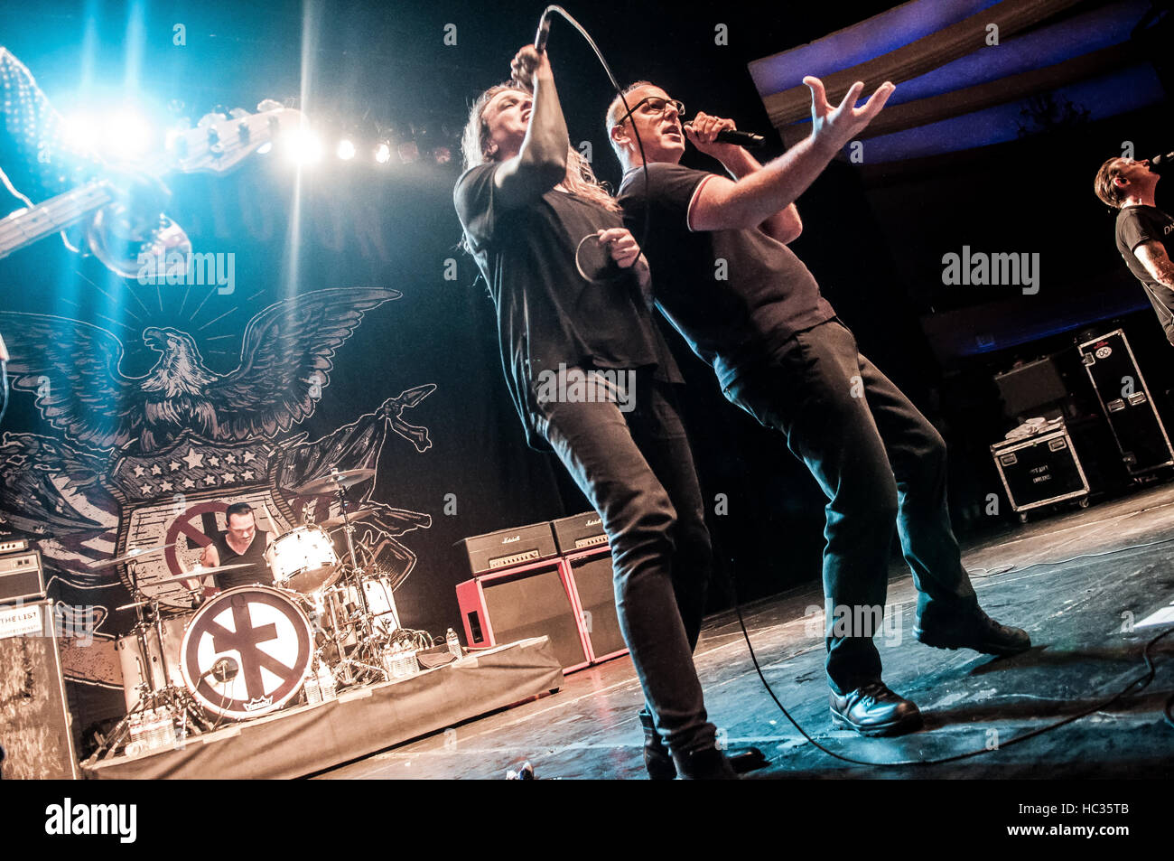 Greg Graffin of Bad Religion and Laura Jane Grace of Against Me! onstage in Los Angeles at The Hollywood Palladium, during a performance of Television on the Vox Populi tour Stock Photo