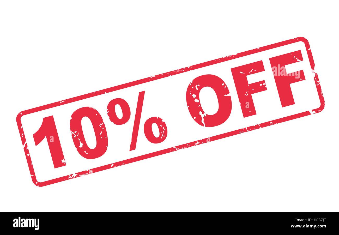 stamp 10 percent off with red text over white background Stock Vector