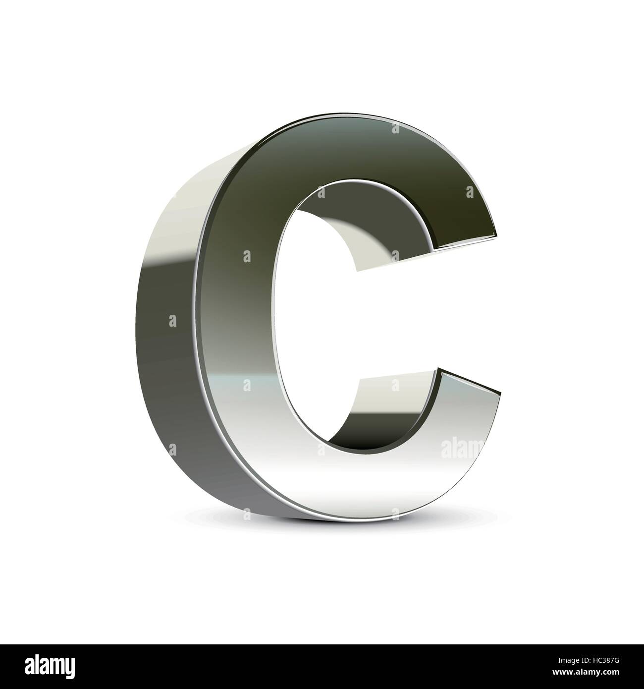 3d silver steel letter C isolated white background Stock Vector Image