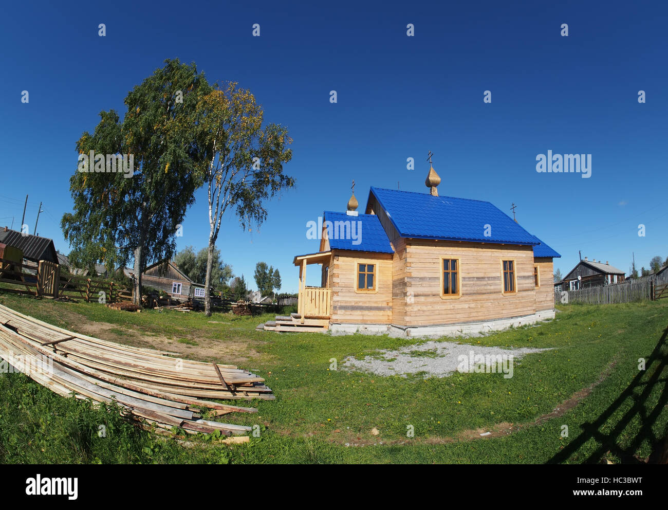 a new church in the village. russia Stock Photo