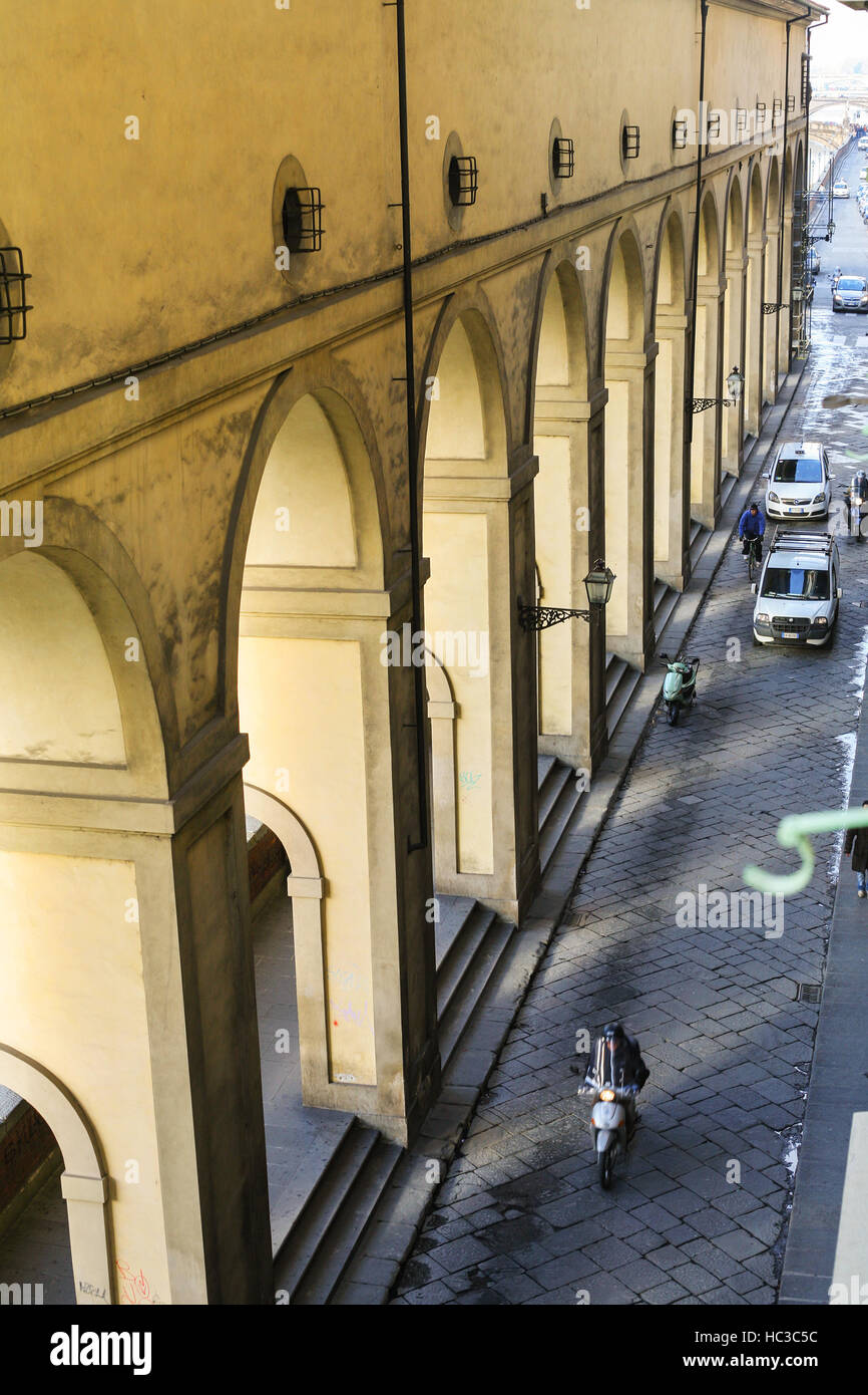 FLORENCE, ITALY - JANUARY 8, 2013: above view of Vasari Corridor in Florence city. The Vasari Corridor connects the Palazzo Vecchio with the Palazzo P Stock Photo
