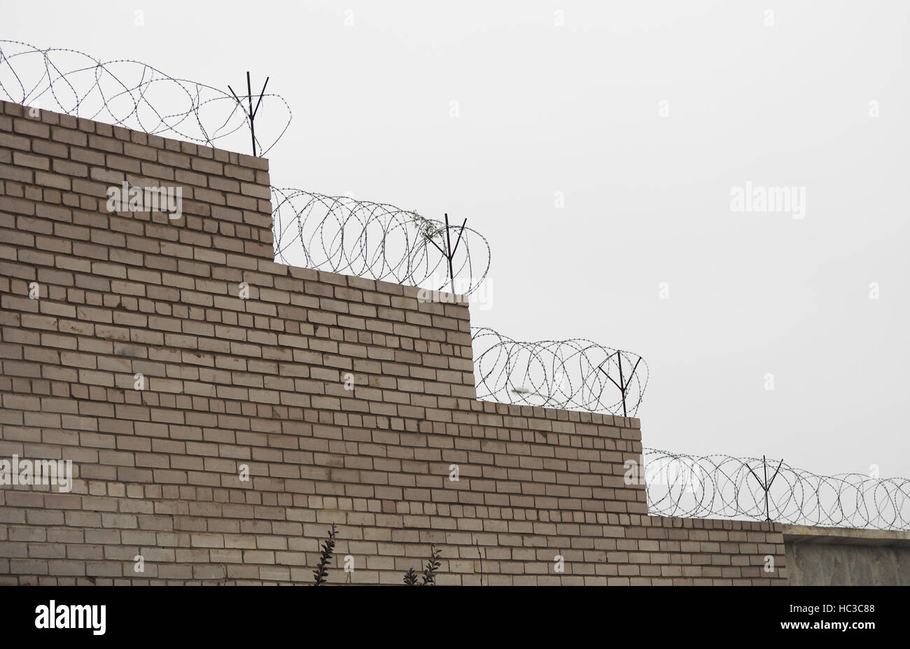 brick fence with barbed wire Stock Photo - Alamy