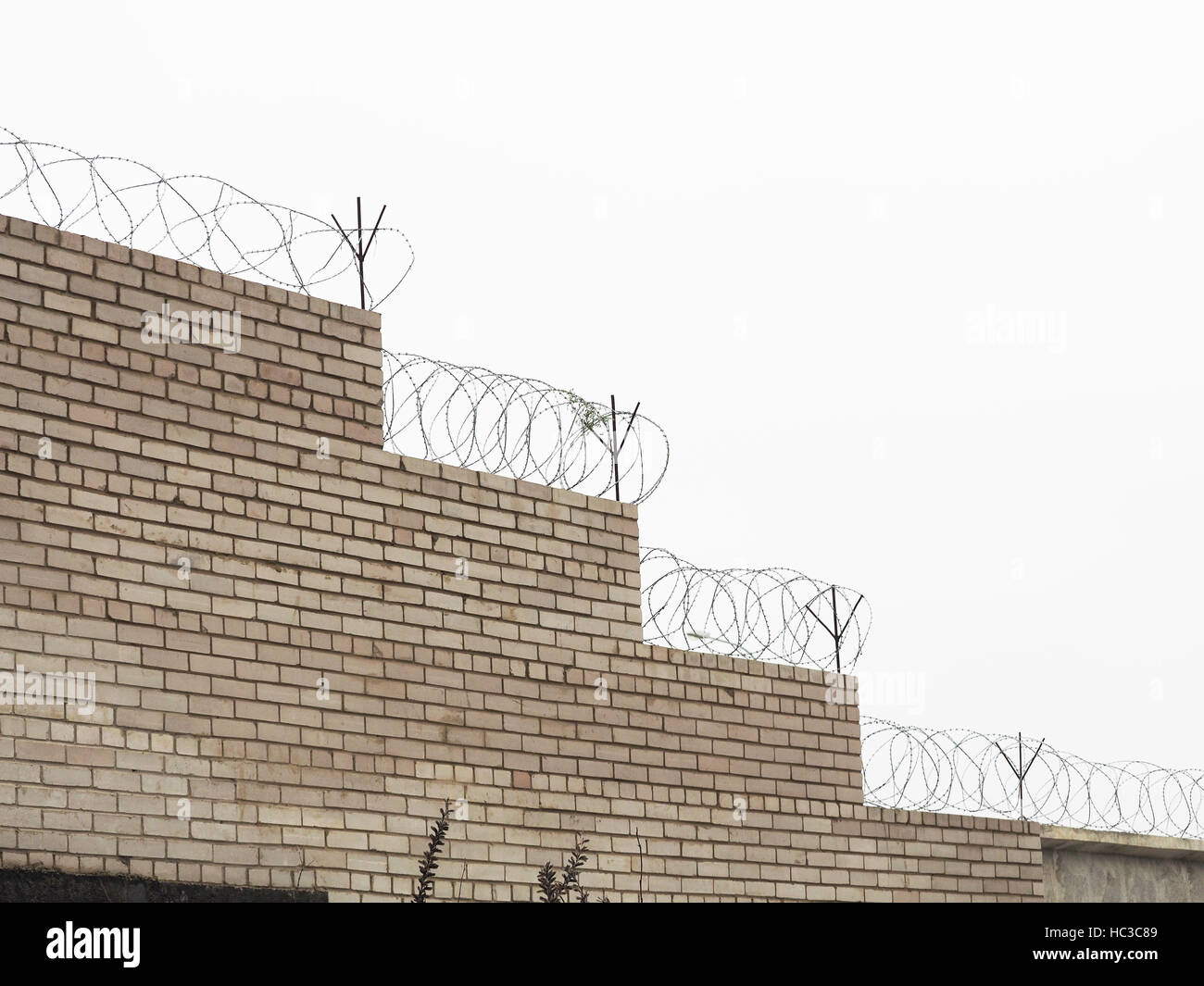 brick fence with barbed wire Stock Photo - Alamy