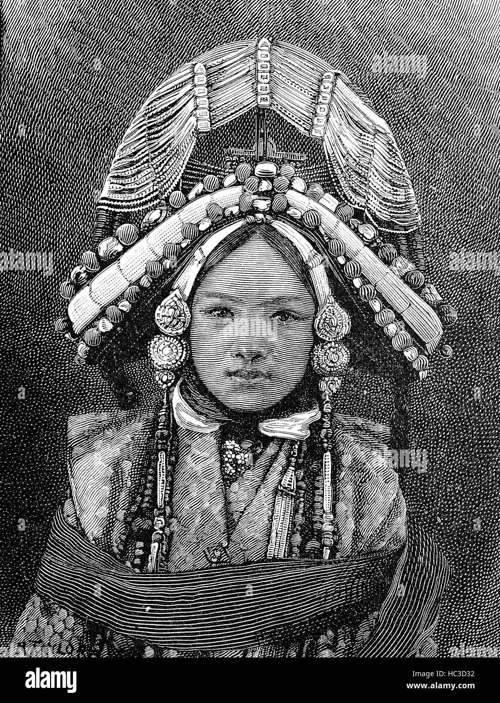 The Princess of Sikkim, historical illustration, woodcut, 1890 Stock Photo