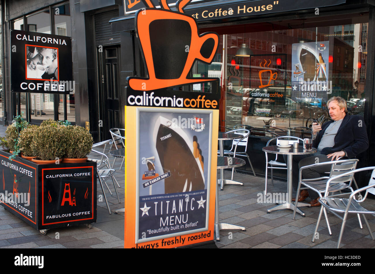 California Coffee is is one of the numerous restaurants which included a Titanic menu in Belfast, Northern Ireland, UK. Stock Photo