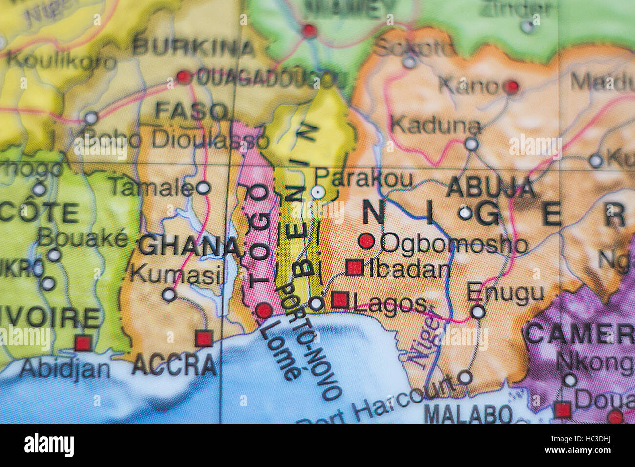 Photo of a map of Togo and the capital Lome . Stock Photo