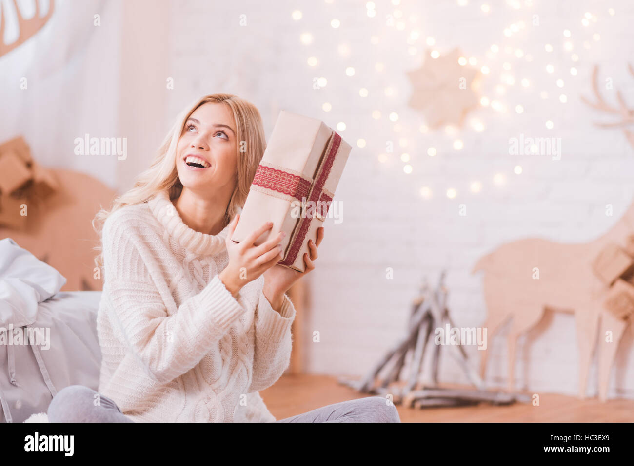 Happy attractive woman having a great time Stock Photo