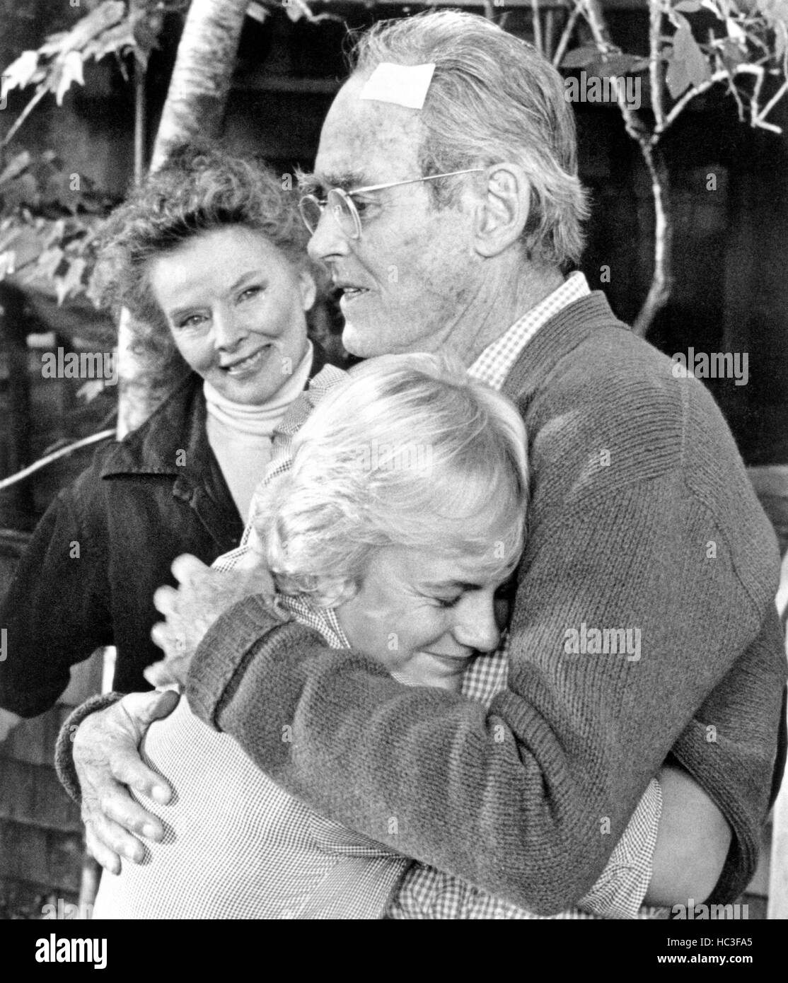 ON GOLDEN POND, back to front Katharine Hepburn, Henry Fonda, Doug