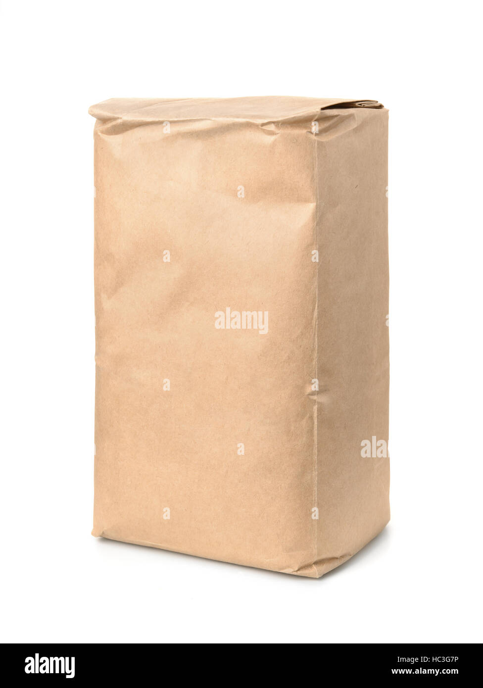 Brown kraft paper food bag isolated on white Stock Photo