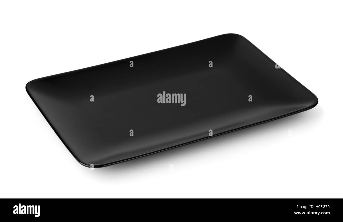 Black rectangle serving platter isolated on white Stock Photo
