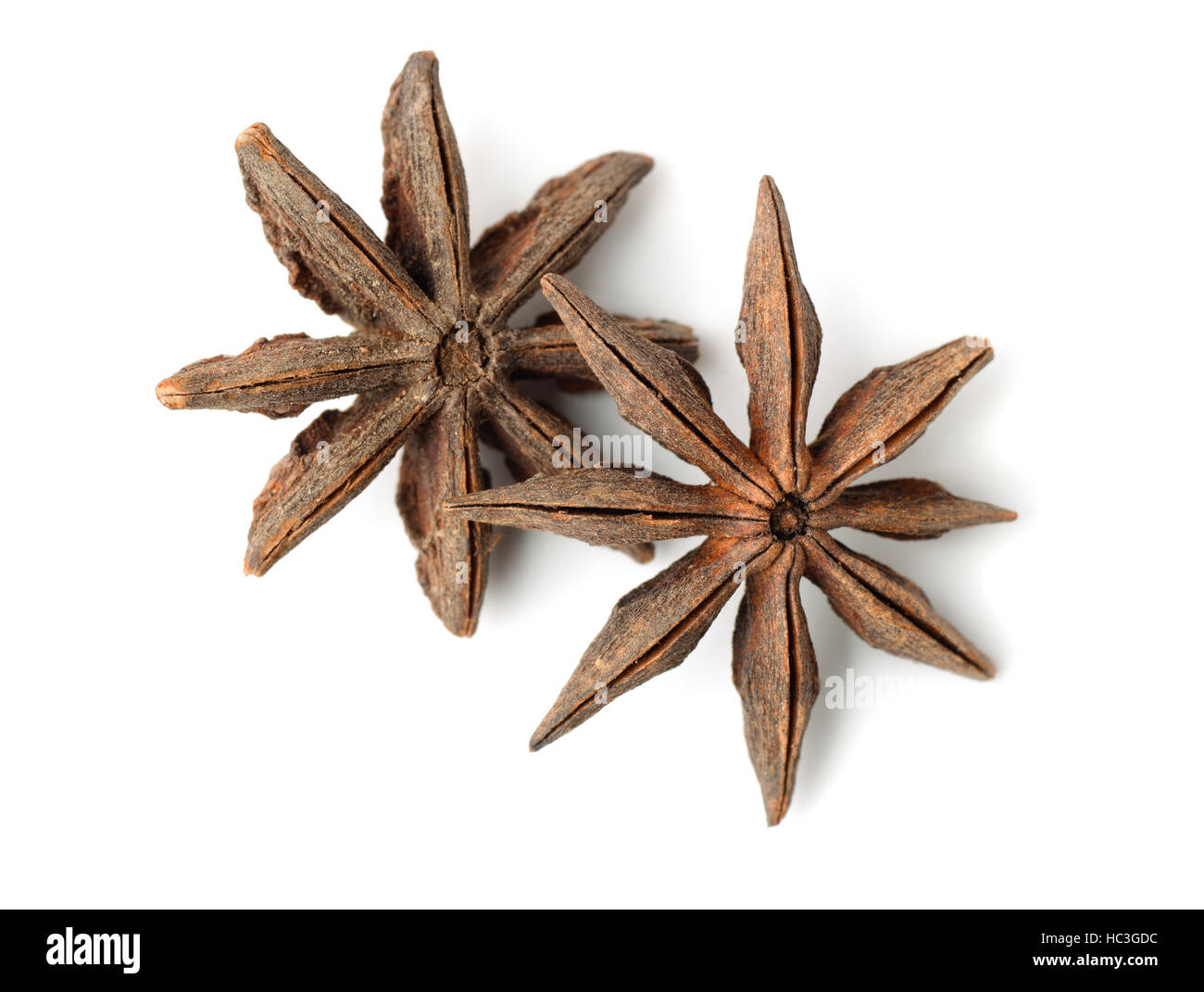 Top view of star anise fruits isolated on white Stock Photo