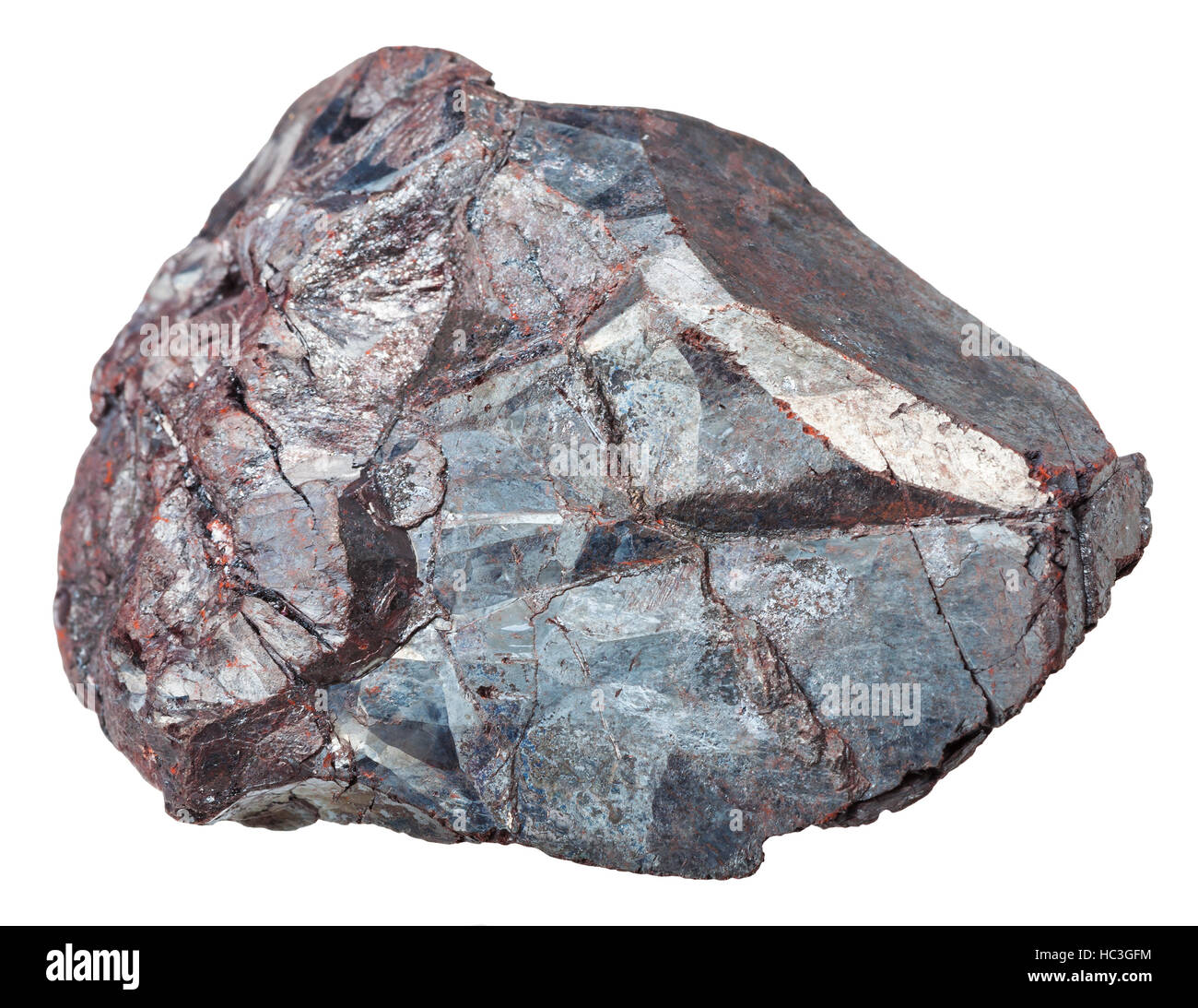 macro shooting of specimen of natural mineral - piece of Hematite (iron ore, haematite) rock isolated on white background Stock Photo
