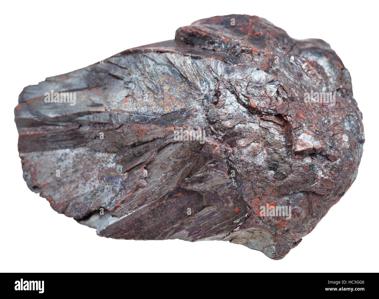 macro shooting of specimen of natural mineral - piece of Hematite (iron ore, haematite) stone isolated on white background Stock Photo