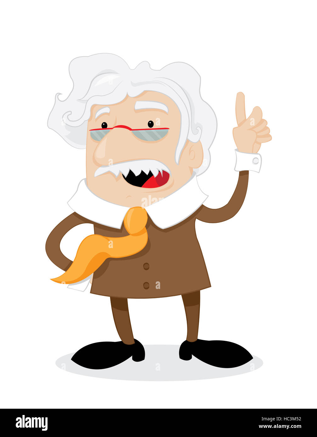a vector cartoon representing a funny professor in a brown suit, talking and teaching us something important Stock Photo