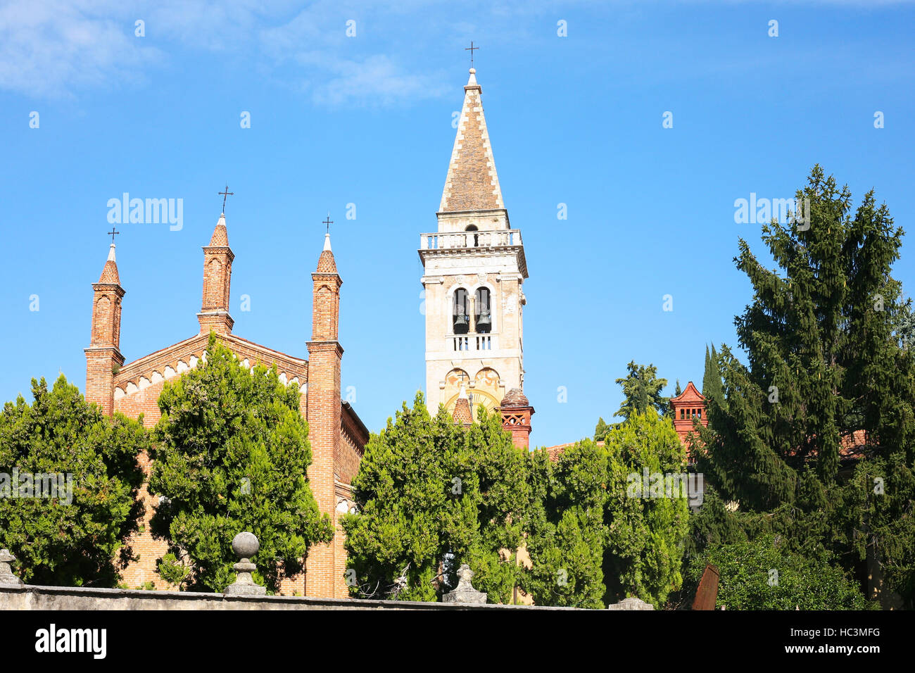 travel to Italy - towers of Church Chiesa dei Santi Nazaro e Celso in Verona Stock Photo