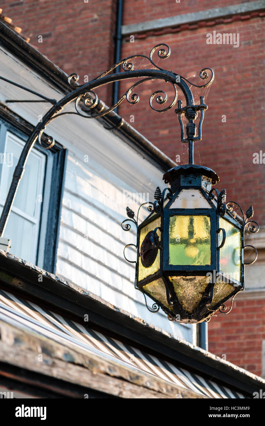 England, Tenterden. Victorian metal overhead hanging lantern. Hexagon
