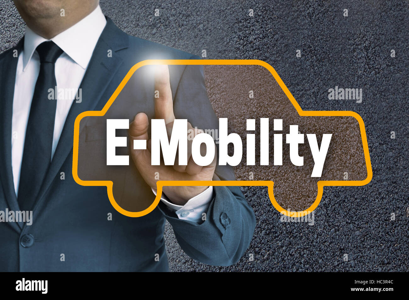 E-Mobility touchscreen is shown by businessman. Stock Photo